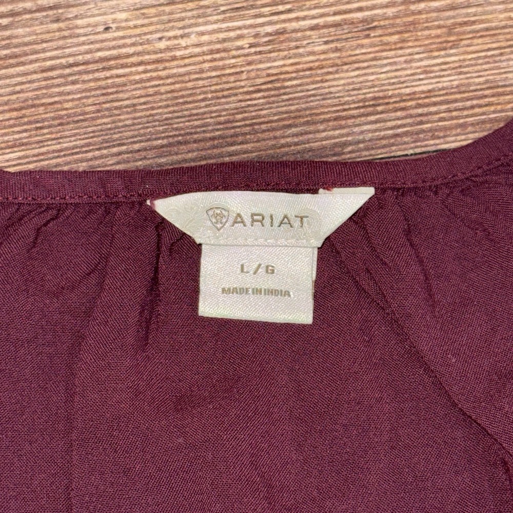 Ariat Blouse Top Womens Size Large Burgundy Long Sleeve Polyester Scoop Neck - Picture 3 of 6